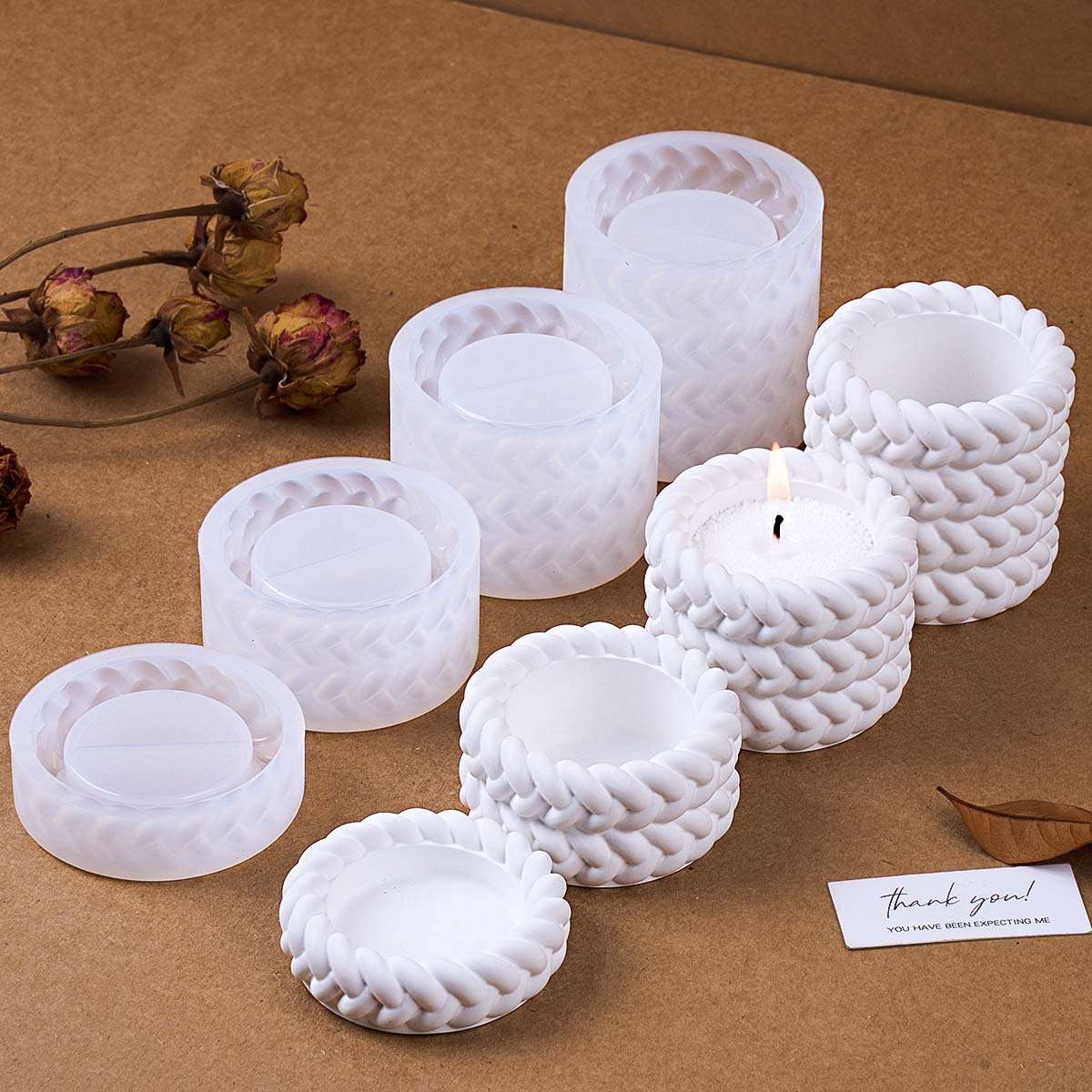 Coaster Mold Round - 1/2/3/4 أرضيات حبل القنب شمعة جرة