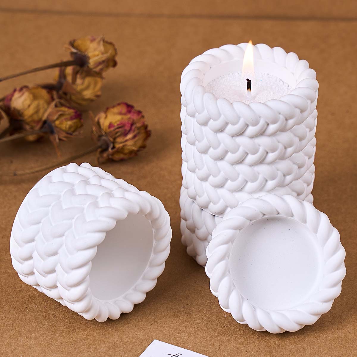 1/2/3/4 أرضيات حبل القنب شمعة  - مراجعة Coaster Mold Round وسعره